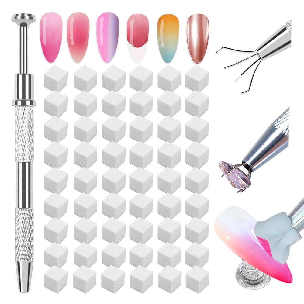 200 PCS Nail Sponges for Ombre with Grabbing Pen,Mini Aura Blending Sponges for