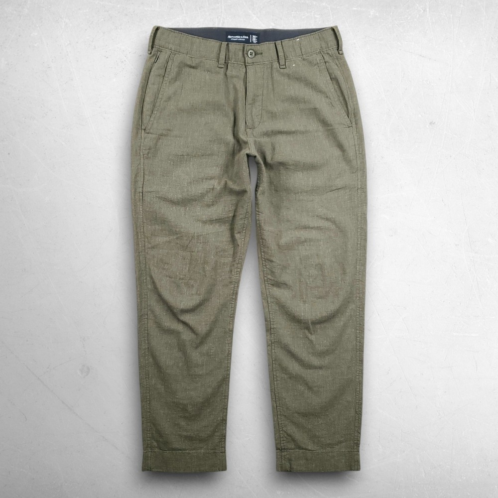 Abercrombie Fitch Straight Stretch Chino Pants Men 30x28 Olive Linen Blend
