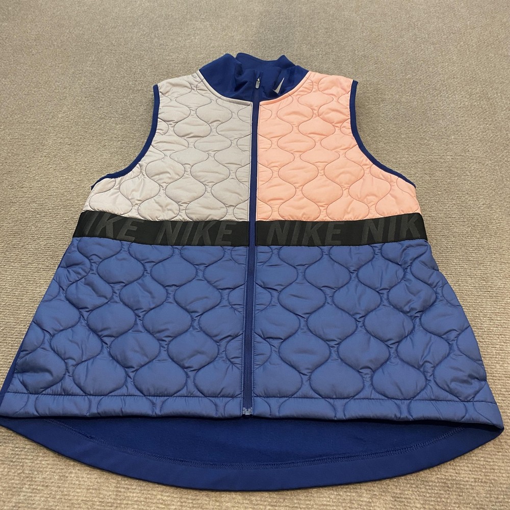 Nike Aerolayer Running Vest Womens Medium Blue Pink Quilted Zip Sleeveless