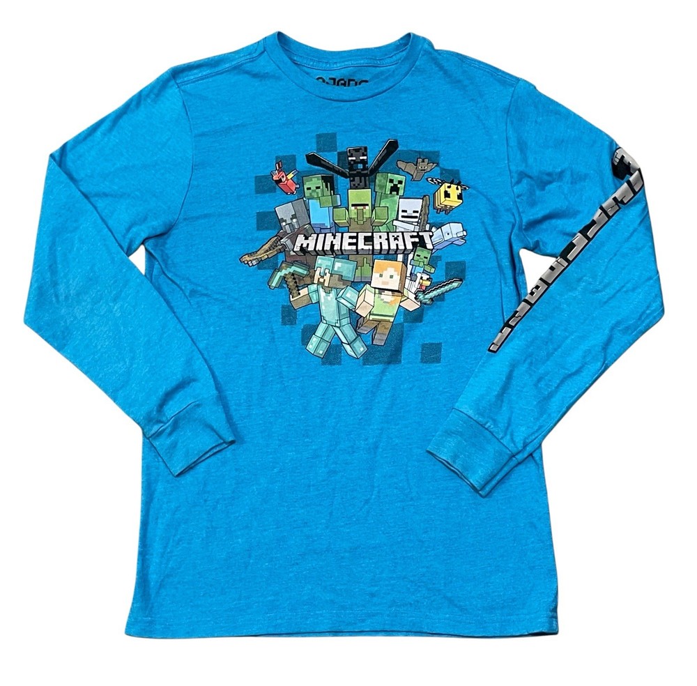 Minecraft Size Youth XL 14/16 T-shirt Long Sleeve Blue Gamer