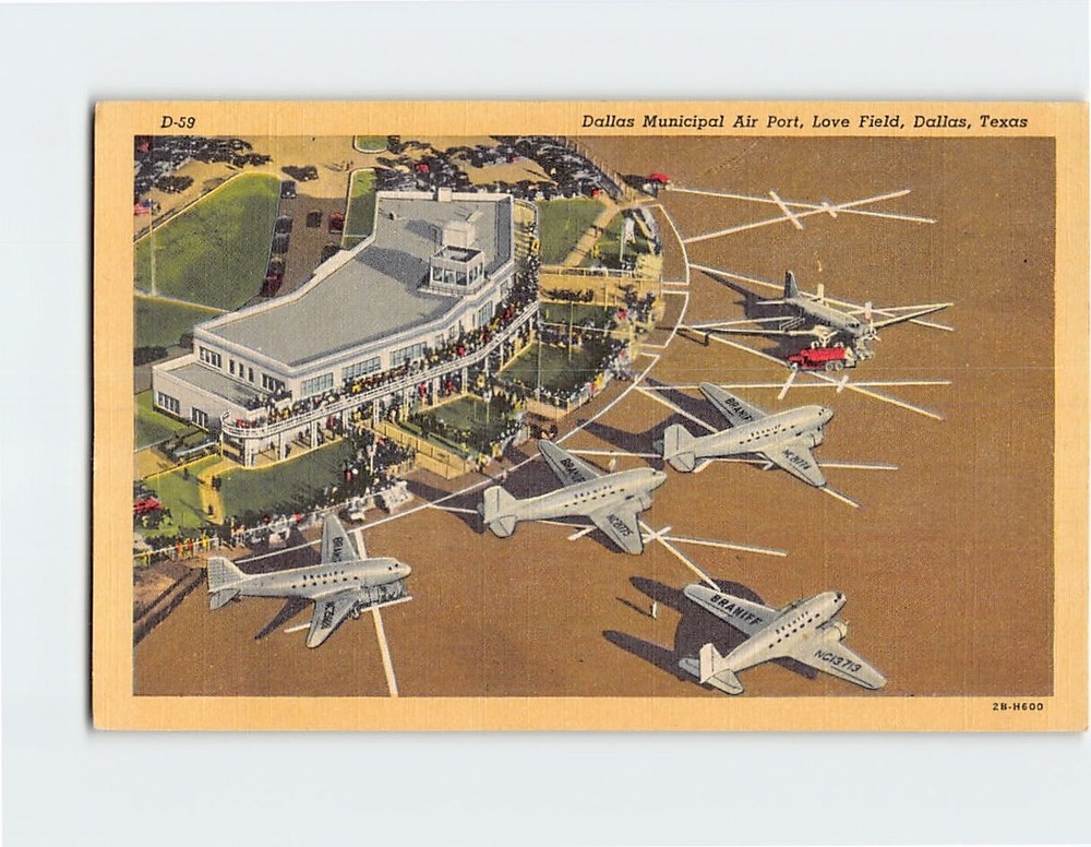 Postcard Dallas Municipal Air Port Love Field Dallas Texas USA