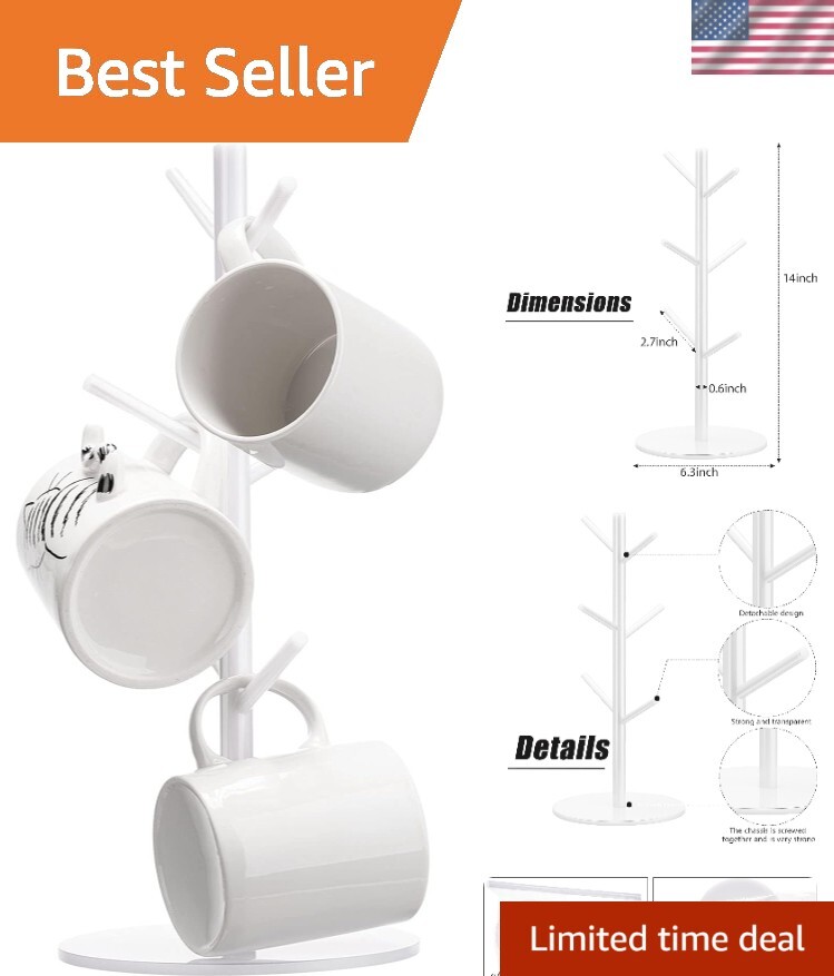 Modern 6-Hook Acrylic Coffee Mug Holder Tree - Easy Install & Elegant Design