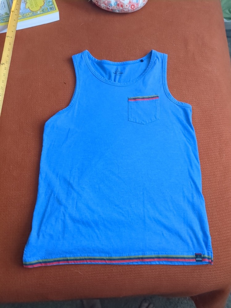 Prana Mens Striped Tank Top Blue Green Red Yoga Breathe Shirt Size Medium
