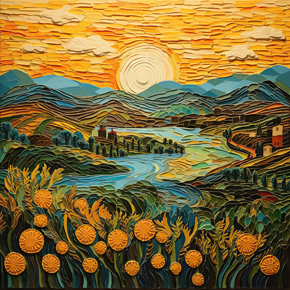 Tuscany sun gilded landscape ocean view#8  - 24in(H)*24in(L) Wall Art Print