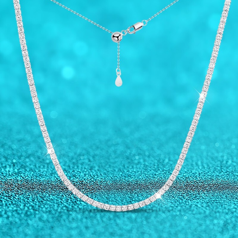 2mm D Color VVS1 Moissanite Women Tennis Chain Necklace S925 Silver Pass Tester