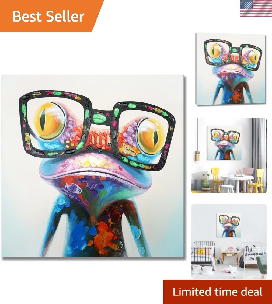 Cute Happy Frog in Glasses Hip Hop Animal Wall Art Painting Funny Colorful