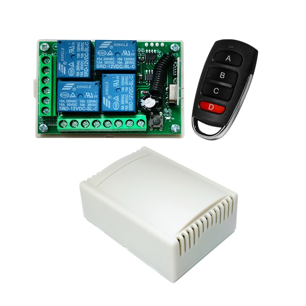 4CH RF Wireless Remote Control Switch with ABS Transmitter & Receiver
