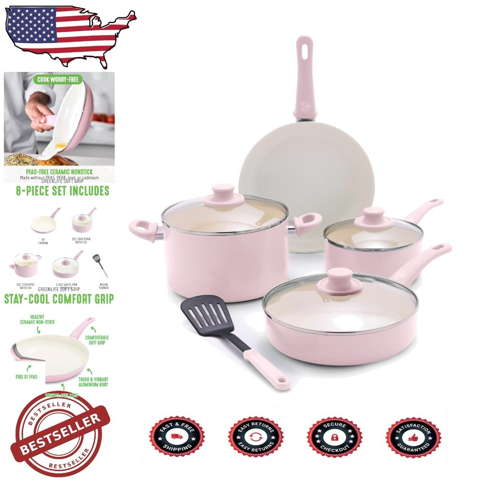 Health-Conscious 8-Piece Cookware Set - PFAS-Free Nonstick, Stay-Cool Handles