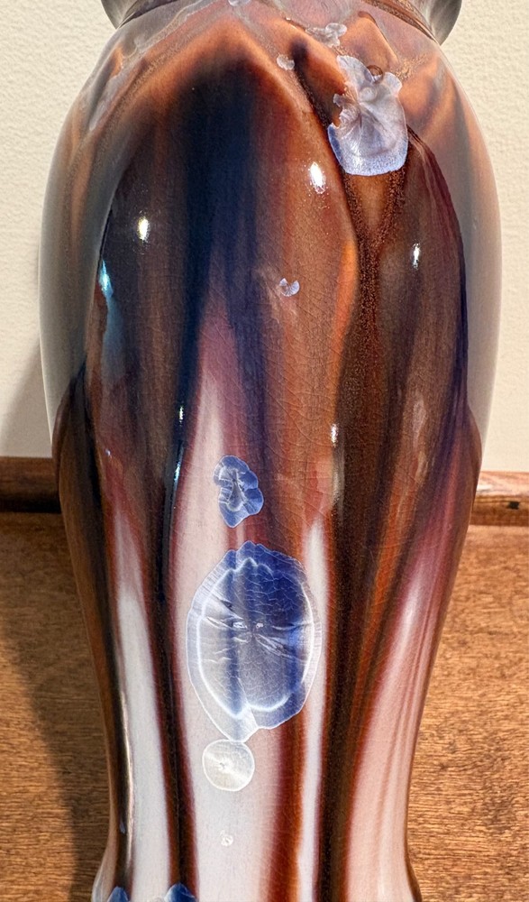 Bill Campbell Crystalline Flambeaux Pottery Top Vase Brown Blue 7 5/8