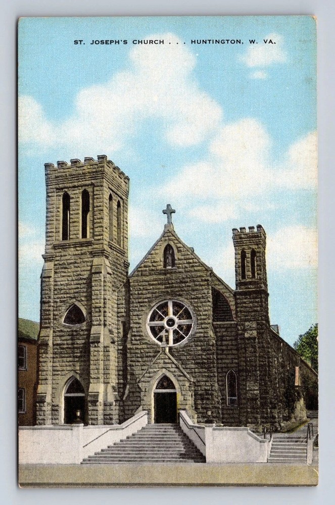Huntington WV-West Virginia, St Joseph's Church, Religion, Vintage Postcard