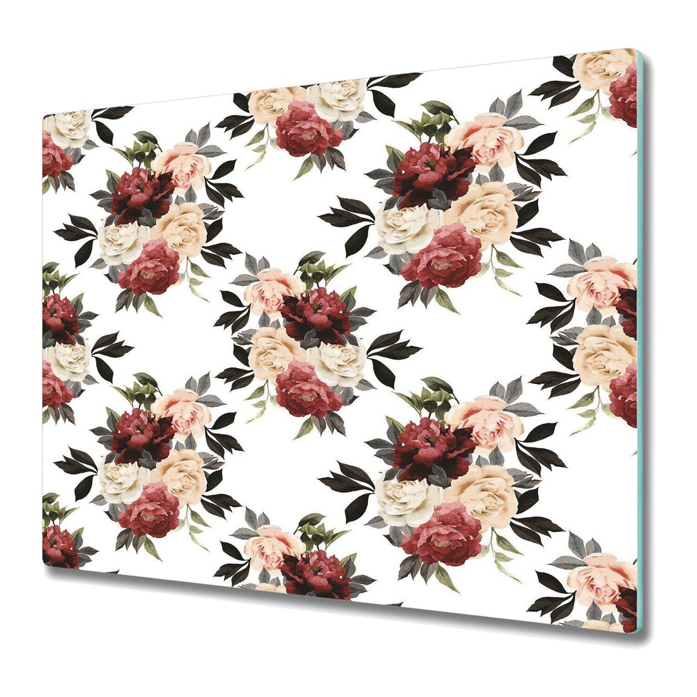 Glass Chopping Board Worktop Saver Roses Floral Watercolour Art 60x52