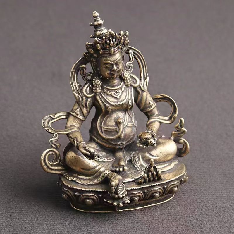 65mm Yellow Jambhala Statue Brass Tibetan God of Wealth Figurine