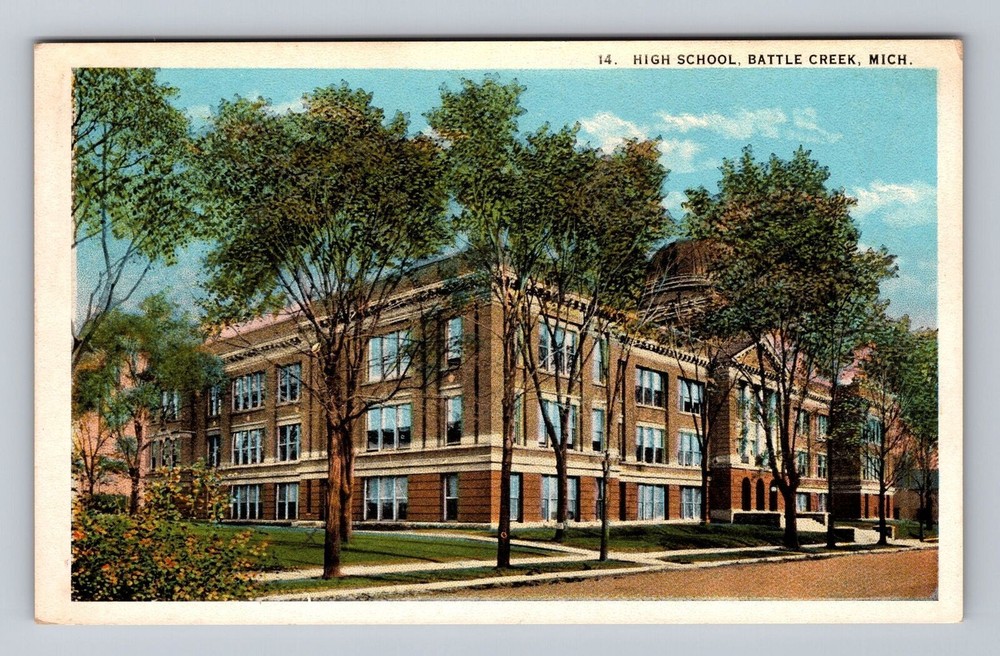 Michigan MI Battle Creek High School Vintage Postcard