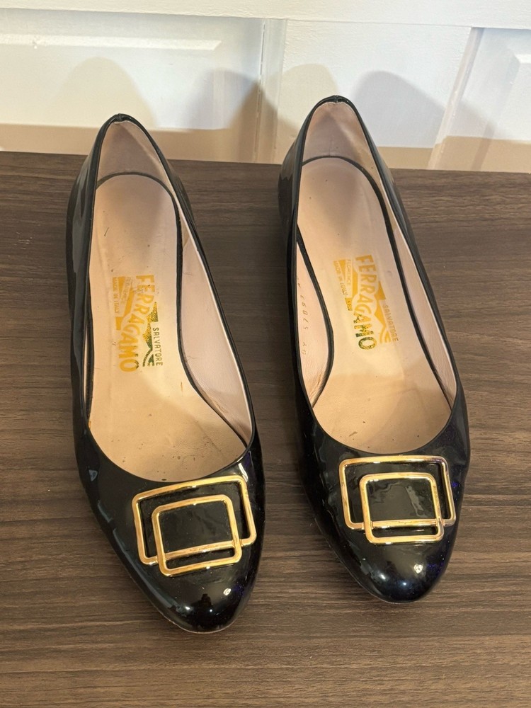 Salvatore Ferragamo Women’s Patten Leather Black Flat Shoes Size7