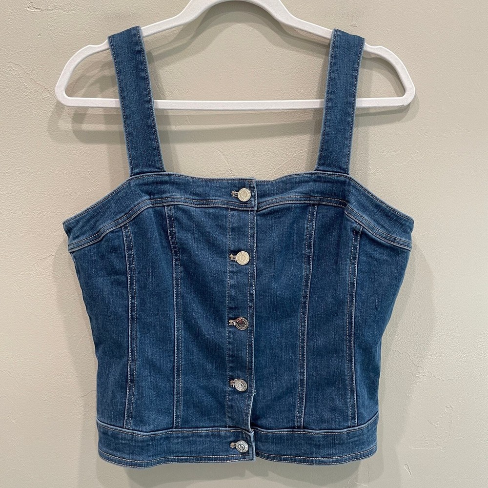 NWT White House Black Market Denim Bodice Top - Size: 12