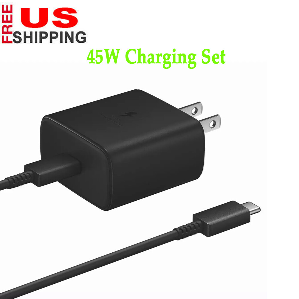 Black 45W Fast Charging USB Type C Wall Charger USB-C 2m Cable For Samsung New