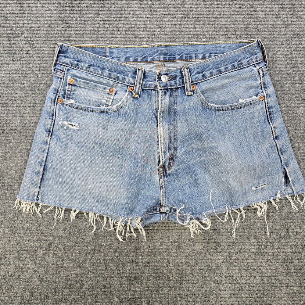 Levi's 505 Shorts Womens Tagged 34 Blue Cutoff Distressed Raw Hem