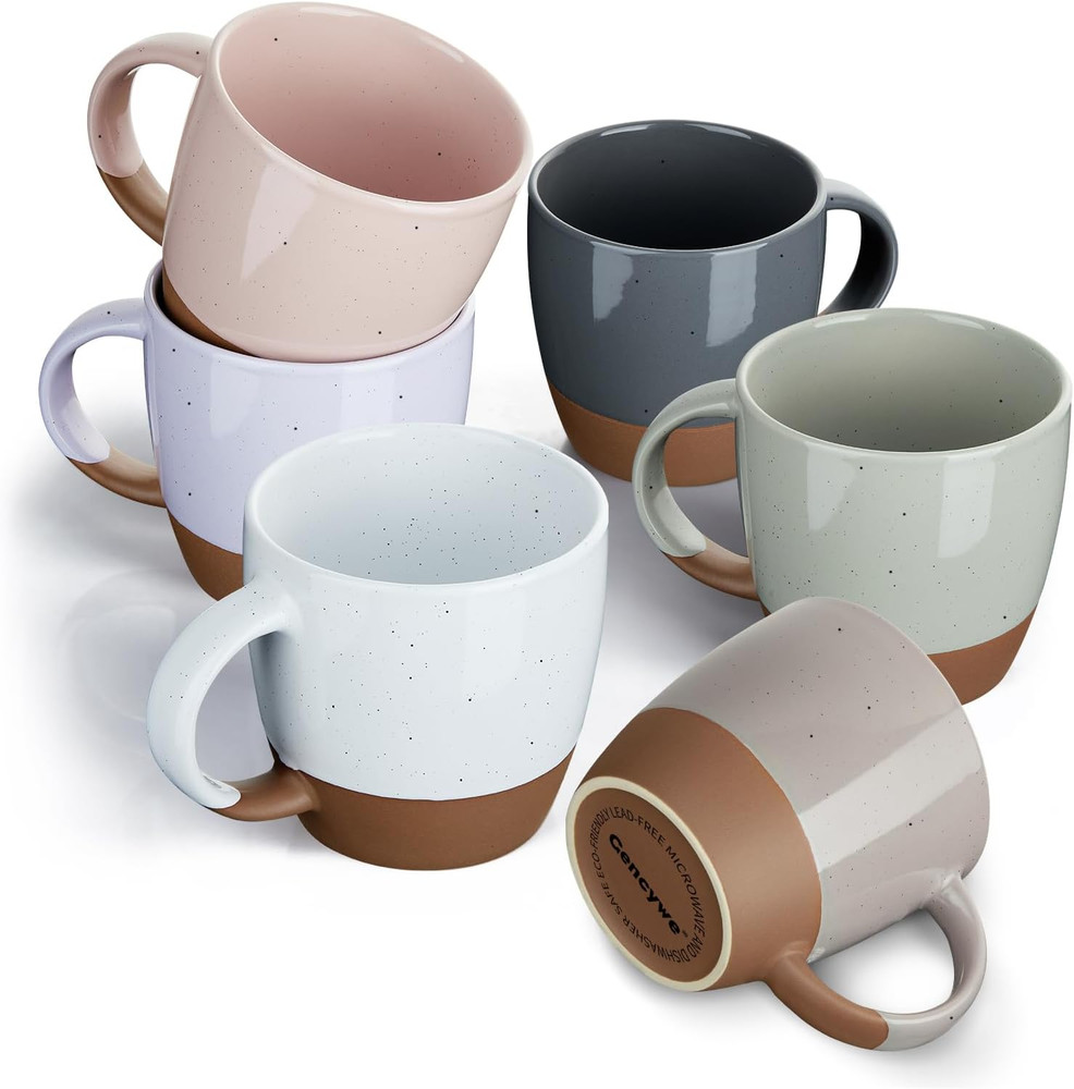 Morandi Color Ceramic Coffee Mugs Set of 6 (Large),18 Oz Coffee Cups with Handle