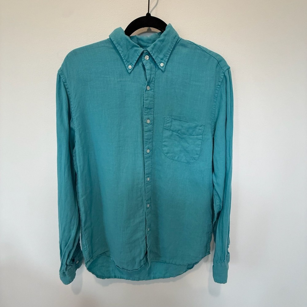 J.Crew Baird McNutt Irish Linen Shirt Mens M Slim Fit Button Down Teal Blue