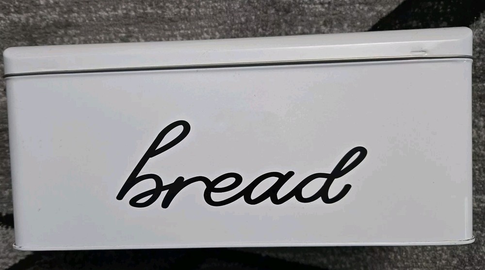 Stainless Steel Metal White Bread Box Storage Bin With Hinged Lid 12” Long