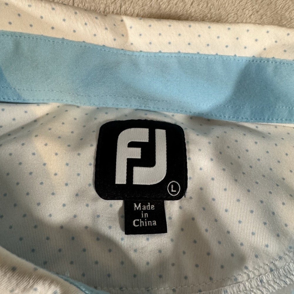 Footjoy Geometric Polo Shirt Mens Large White Blue Golf Performance Stretch