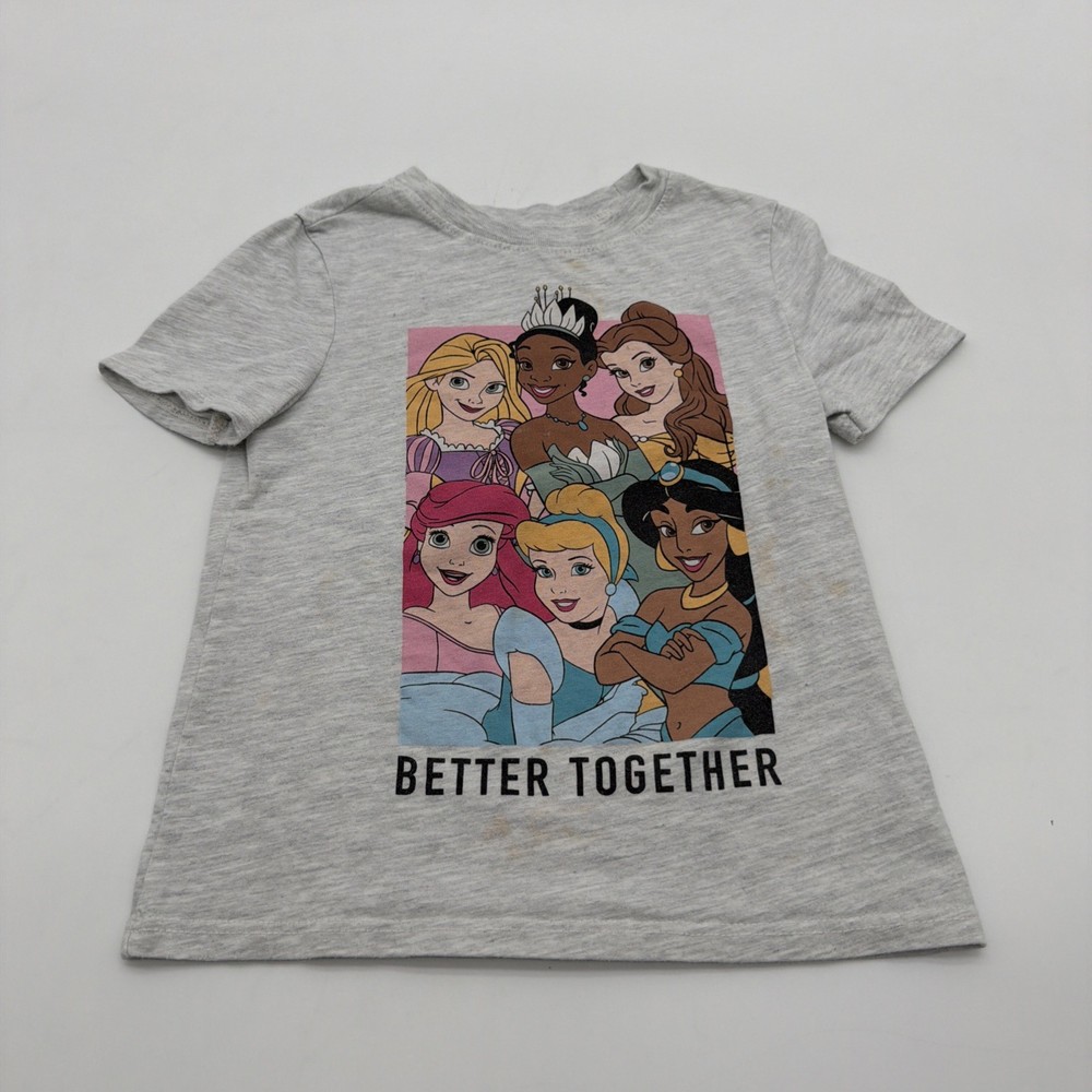 Disney Princess T-shirt Kids Girls Size 5T Ehite Graphic Print Logo .#42427