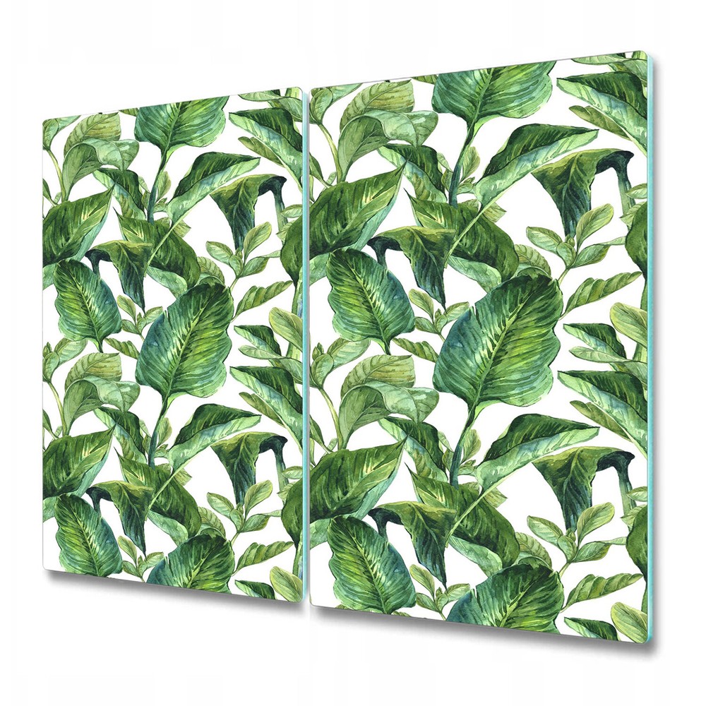 Glass Cutting Serving Board Green Banana Leaves Exotic Modern Tropical 2x30x52
