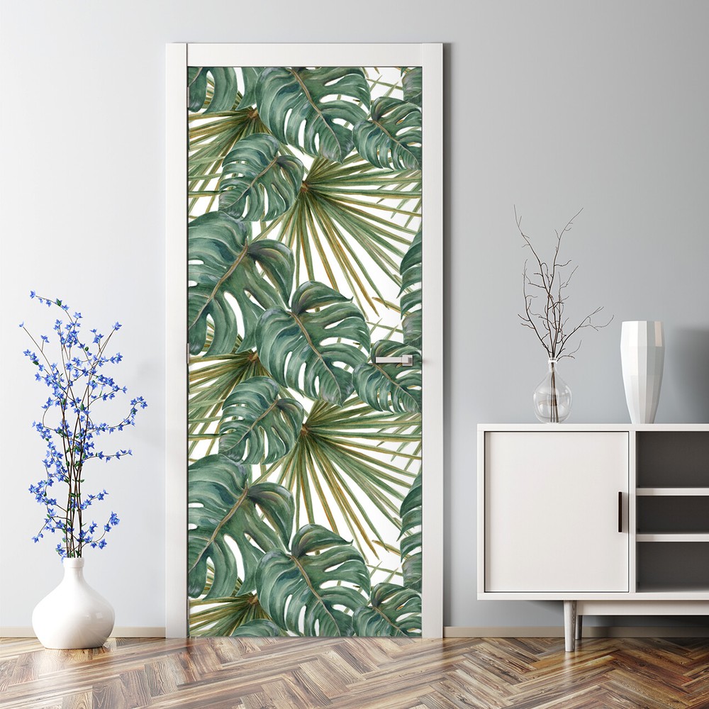 Exotic Tropical Leaves Seamless Bubble Free Door Decal Pattern