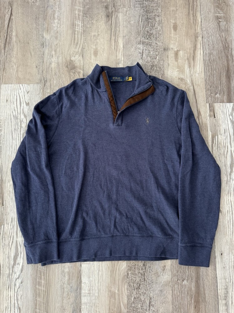 Polo Ralph Lauren Sweater Mens L Blue 1/4 Zip Pima Long Sleeve Pullover