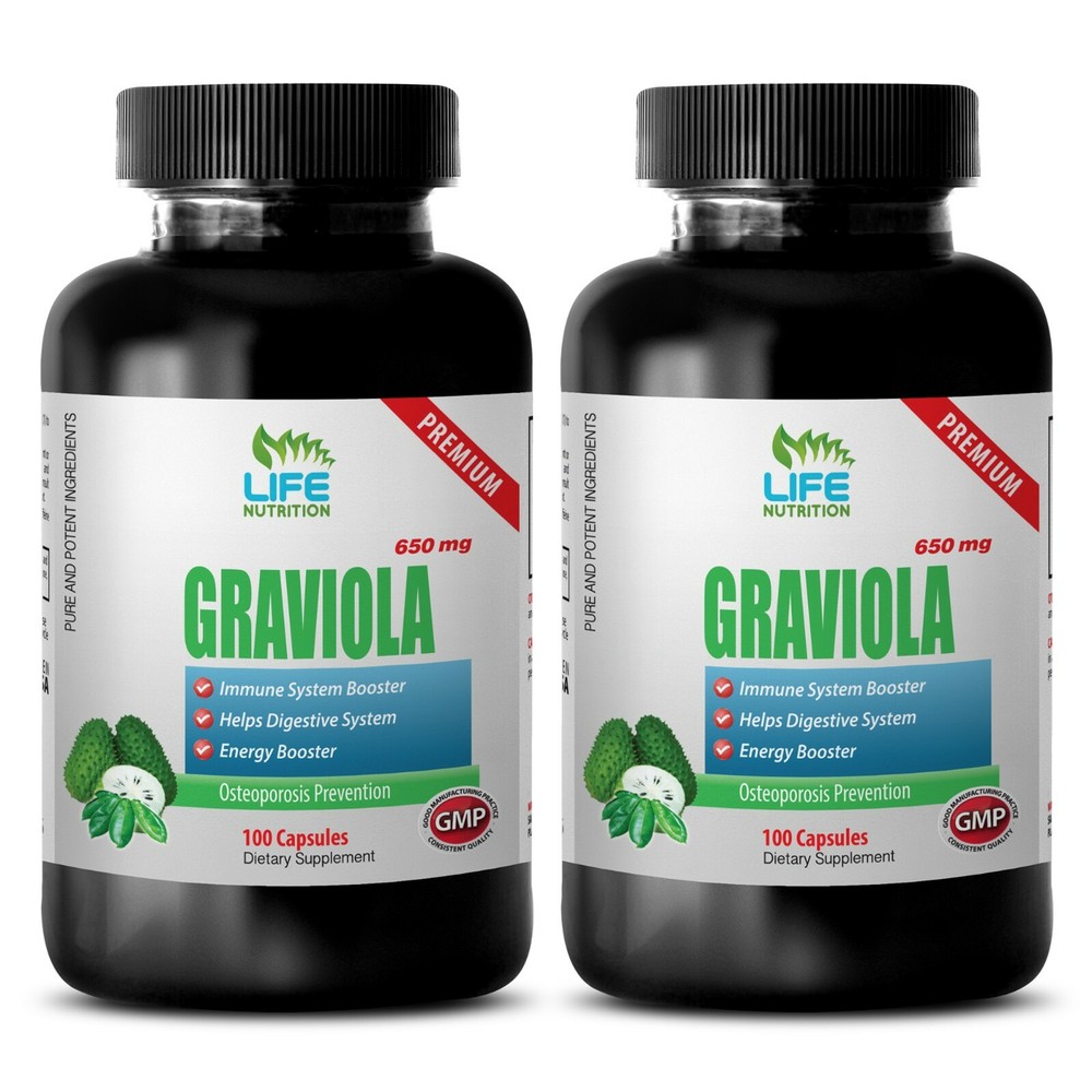 natural antioxidant - GRAVIOLA 650mg - weight loss pills 2 Bottles 200 Capsules