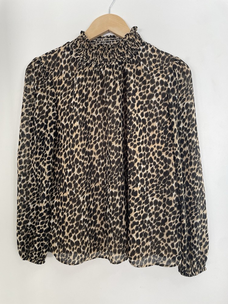 J. Crew Womens Leopard Print Lined Polyester Mock Neck Long Sleeve Top Brown XXS