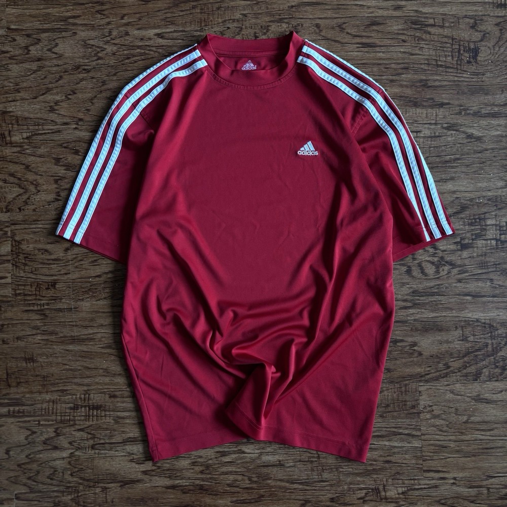 Vintage Adidas Y2K Red Soccer Shirt Size M Red Short Sleeve Embroidered Logo