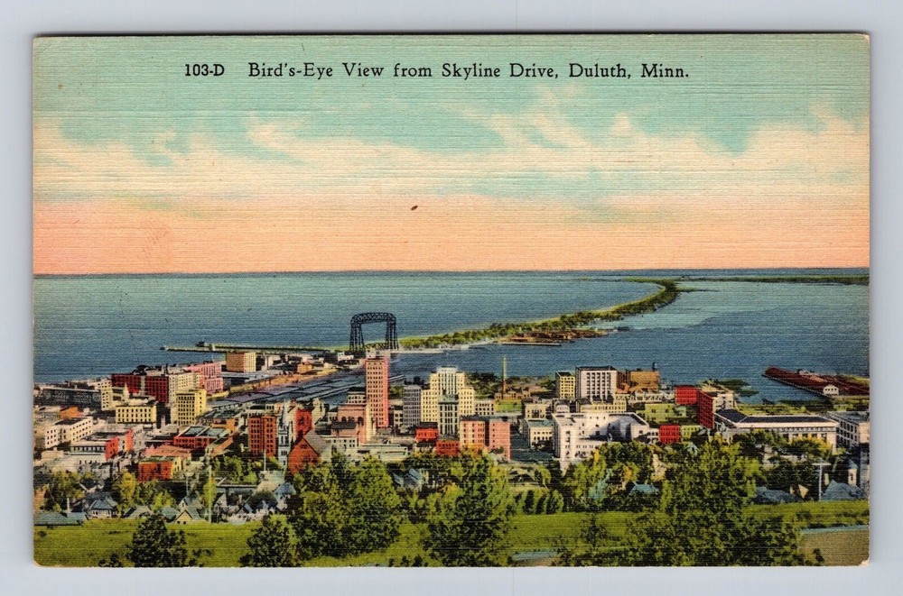 Duluth MN-Minnesota, Birds Eye View Lift Bridge, Canal Vintage Postcard