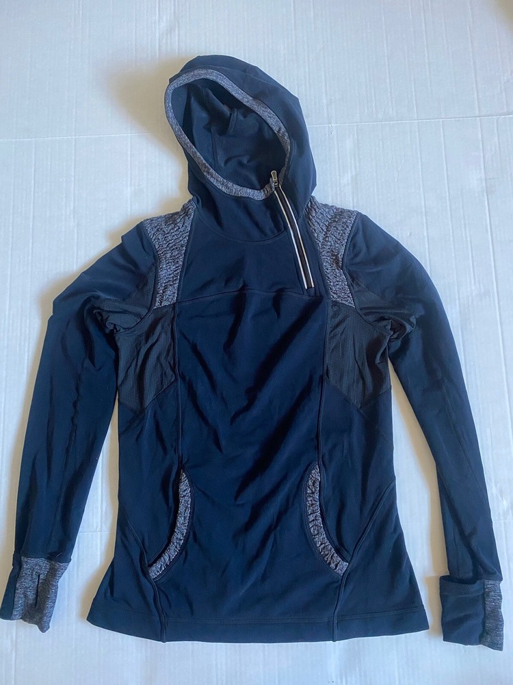 Lululemon Hoodie Womens Size 6 Gray Black Scuba Light Cotton Stretch Full Zip