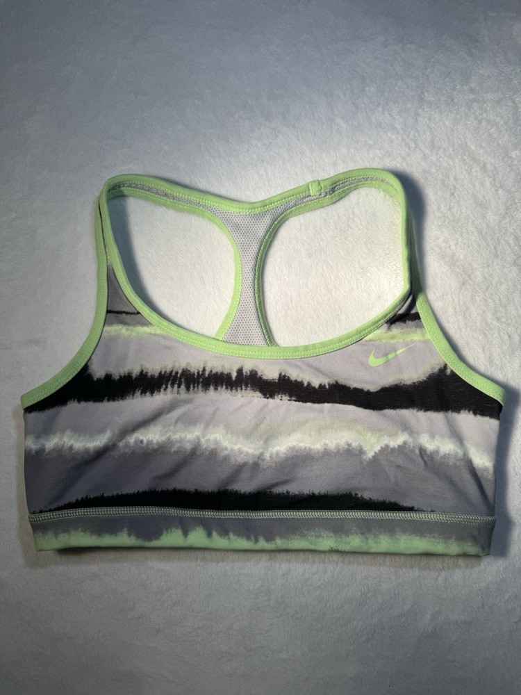 Nike Dri-FIT Racerback Wireless Sports Bra Tie Dye Gray Green Black L Women