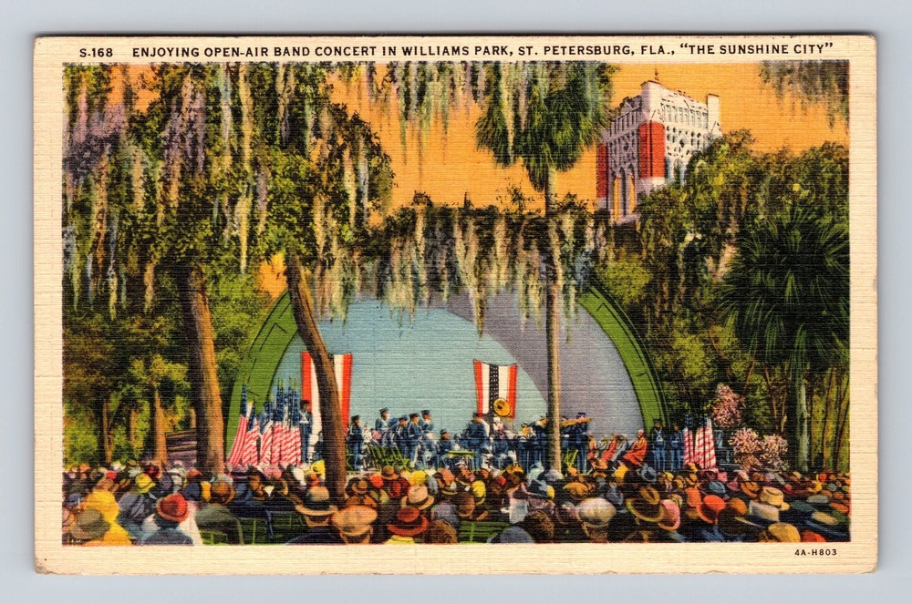 St Petersburg FL-Florida Open Air Band Concert Williams Park Vintage Postcard