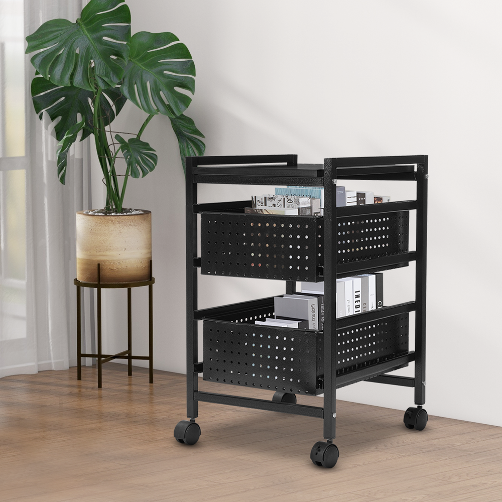 2-Tier File Storage Drawer Cart Organizer on Wheels for Home Office Small Space