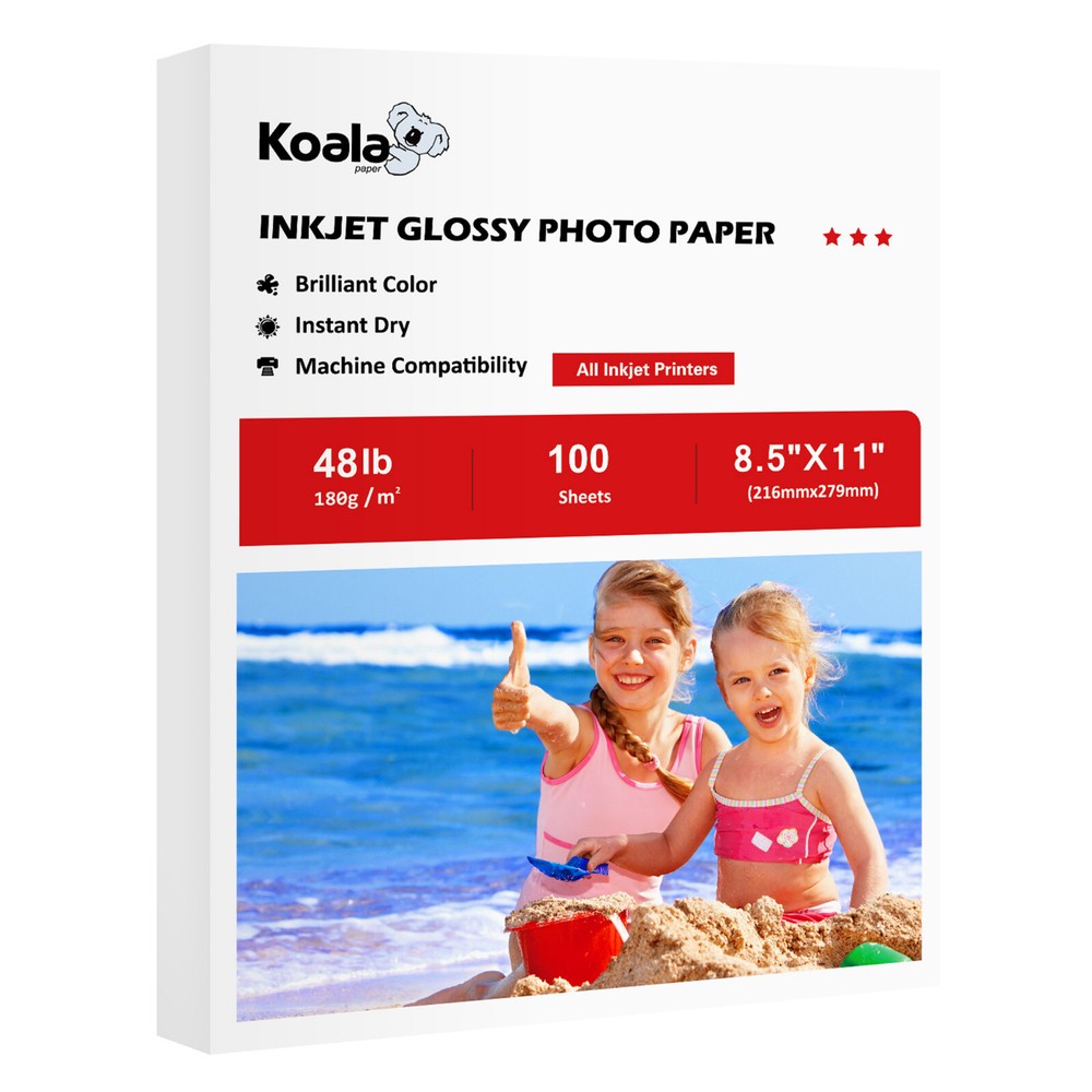 Koala 100 Sheet Premium Glossy Inkjet Printer Photo Paper 8.5x11 48lb Photograph