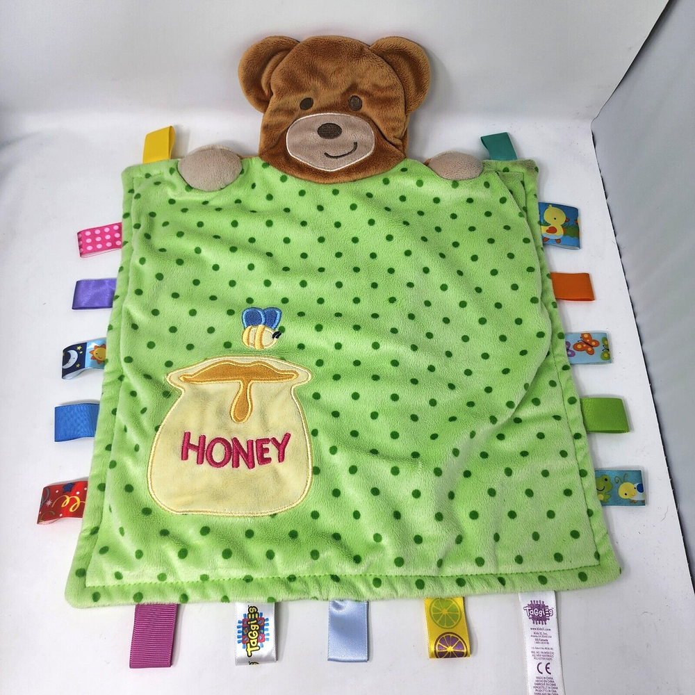 Taggies Honey Bear Green Polka Dot Baby Security Blanket Lovey