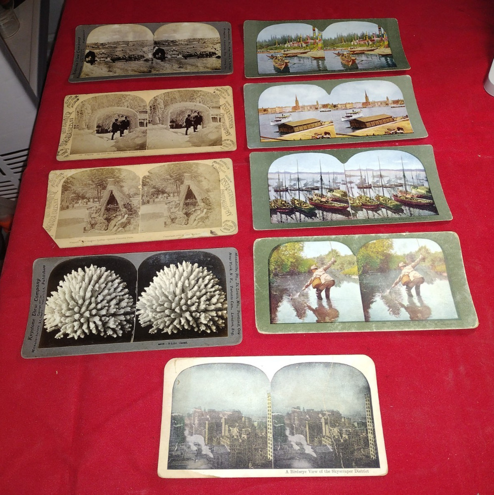 Lot Of 9 Antique Stereo view Cards Mixed Lot Keystone View Company And Others