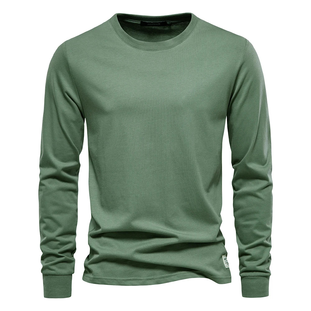 Solid Color Cotton T Shirt Men Casual O-neck Long Sleeved Tshirts Spring Autumn