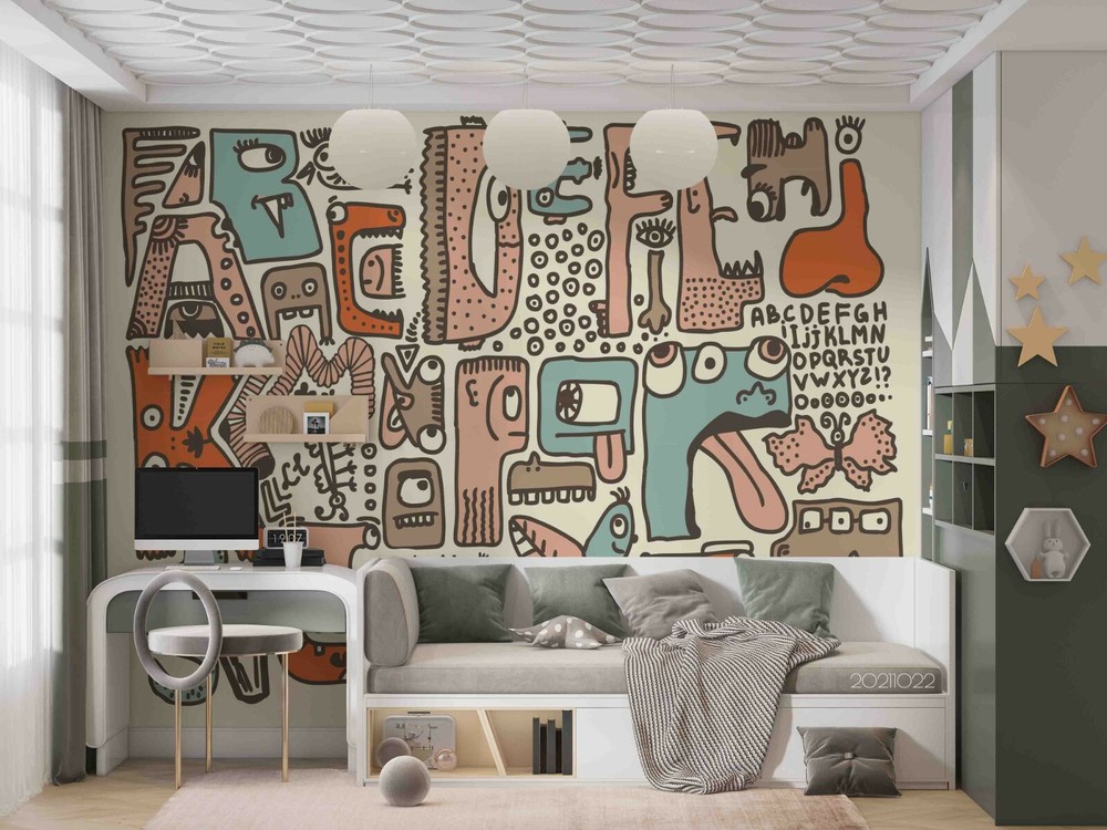 3D Abstract Creative Doodle Self-adhesive Removable Wallpaper Murals Wall 700