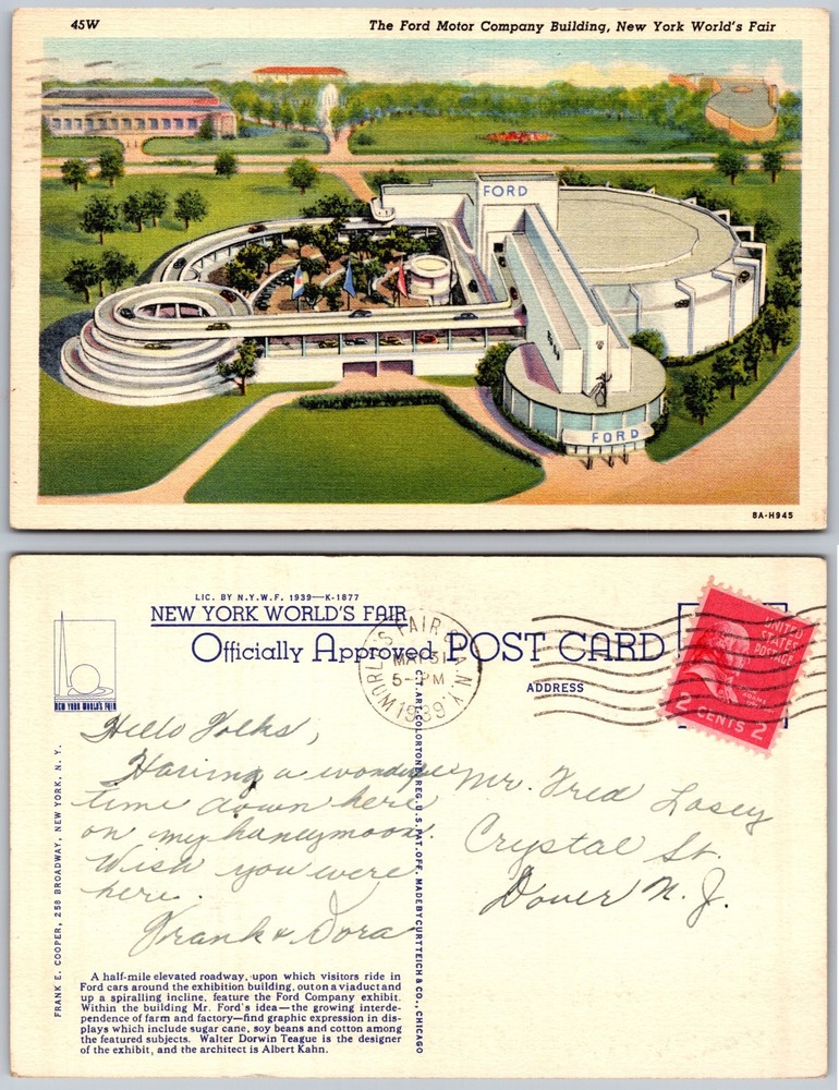 Ford Motor Company Building New York Worlds Fair 1939 Postcard