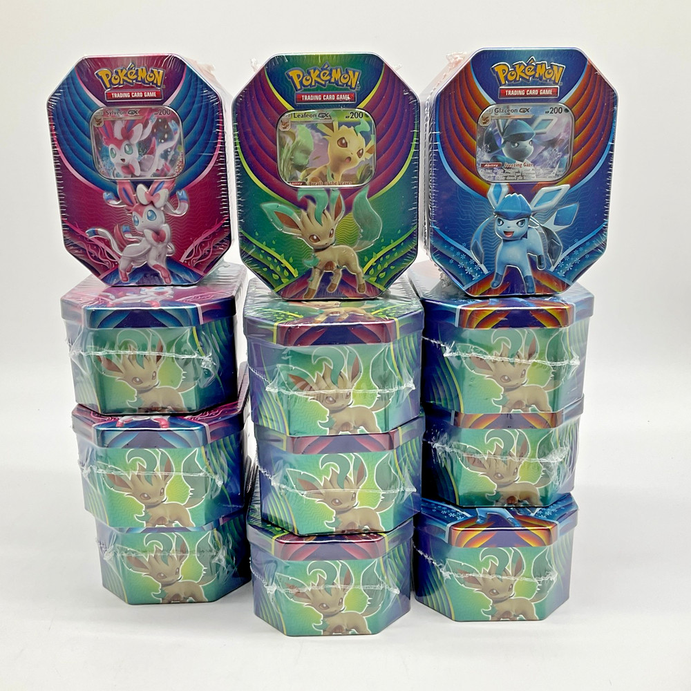 Lot of (12) Pokemon TCG Eeveelution 2018 Celebrations GX Tins SEALED/NEWSylveon/Leafeon/Glaceon GX