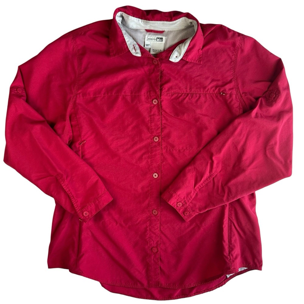 REI Women’s UPF 30+ Sun Shirt Red Long Sleeve Hiking Fishing Vent Mesh XL