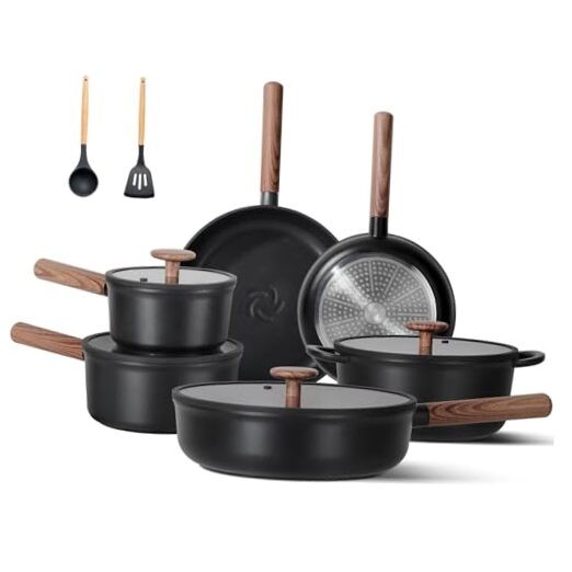 Ceramic Cookware Sets 17 pcs, Healthy Pots and Pans Set Non Stick, Induction