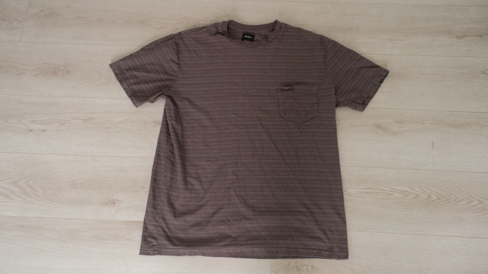 RVCA Striped Slim Fit Brown Crew Neck Short Sleeve T-Shirt Chest Pocket XL
