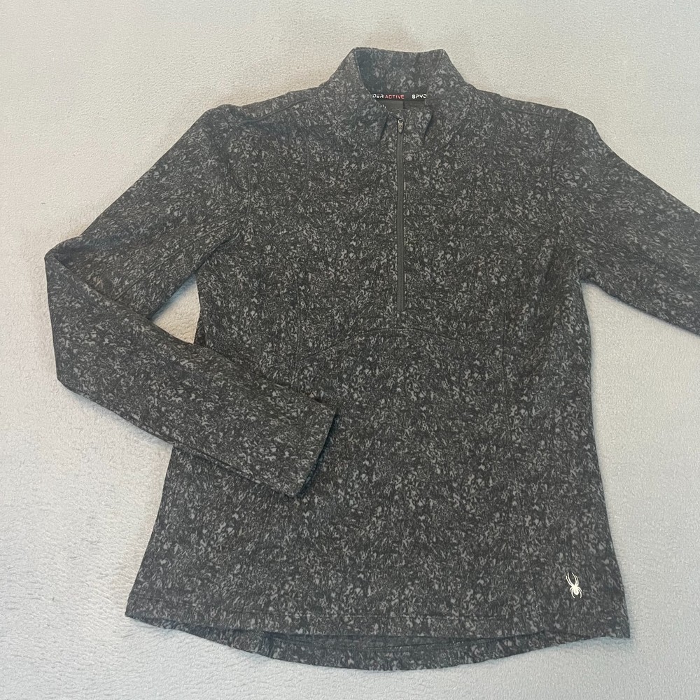 Spyder Active Womens Medium Black Charcoal Grey 1/4-Zip Pullover Sweater Zip Pkt