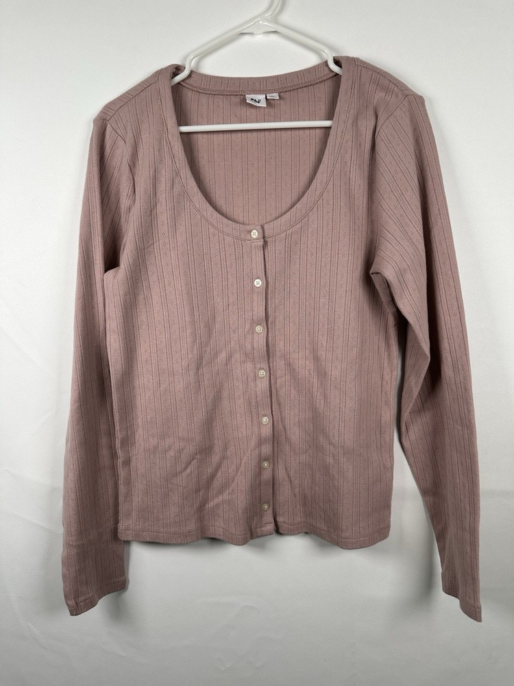 Gap Pink Pointelle Button Front Long Sleeve Top Size Large NWOT