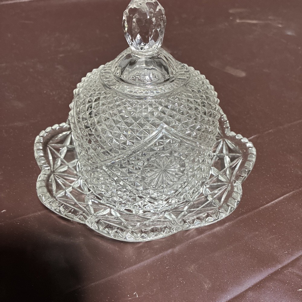 Vintage Avon Fostoria Cut Crystal Round Dome Covered Butter Dish